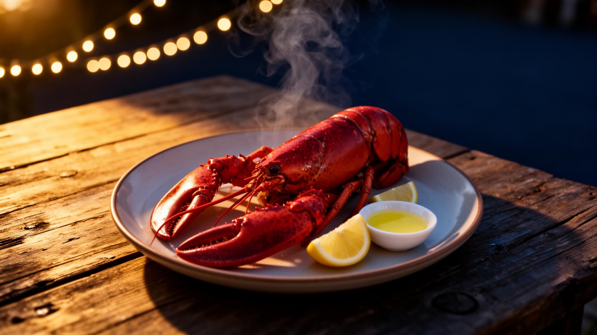 Premium lobster dinner under string lights